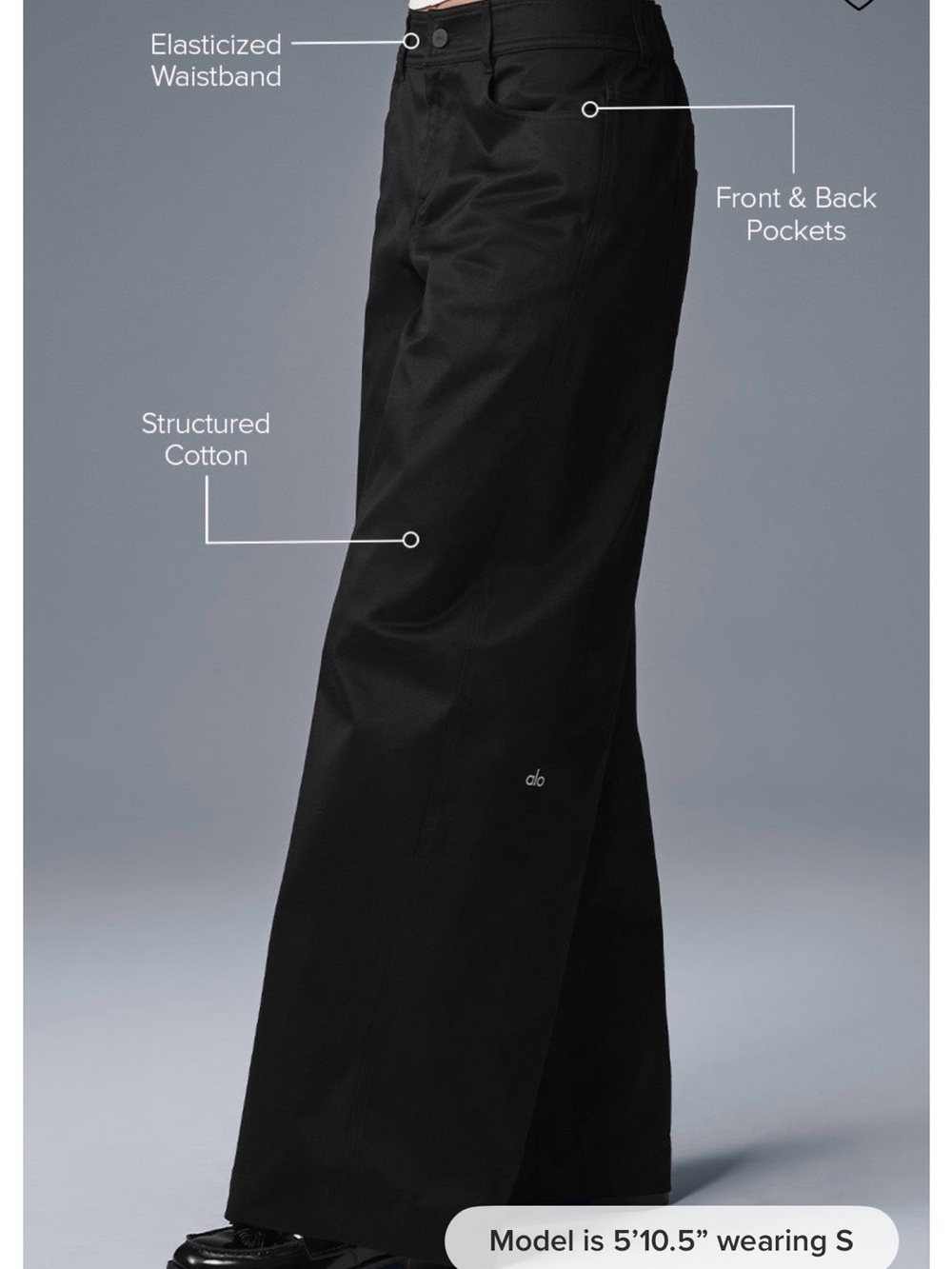 ALO Yoga Black Structured Cotton Wide-Leg Pants